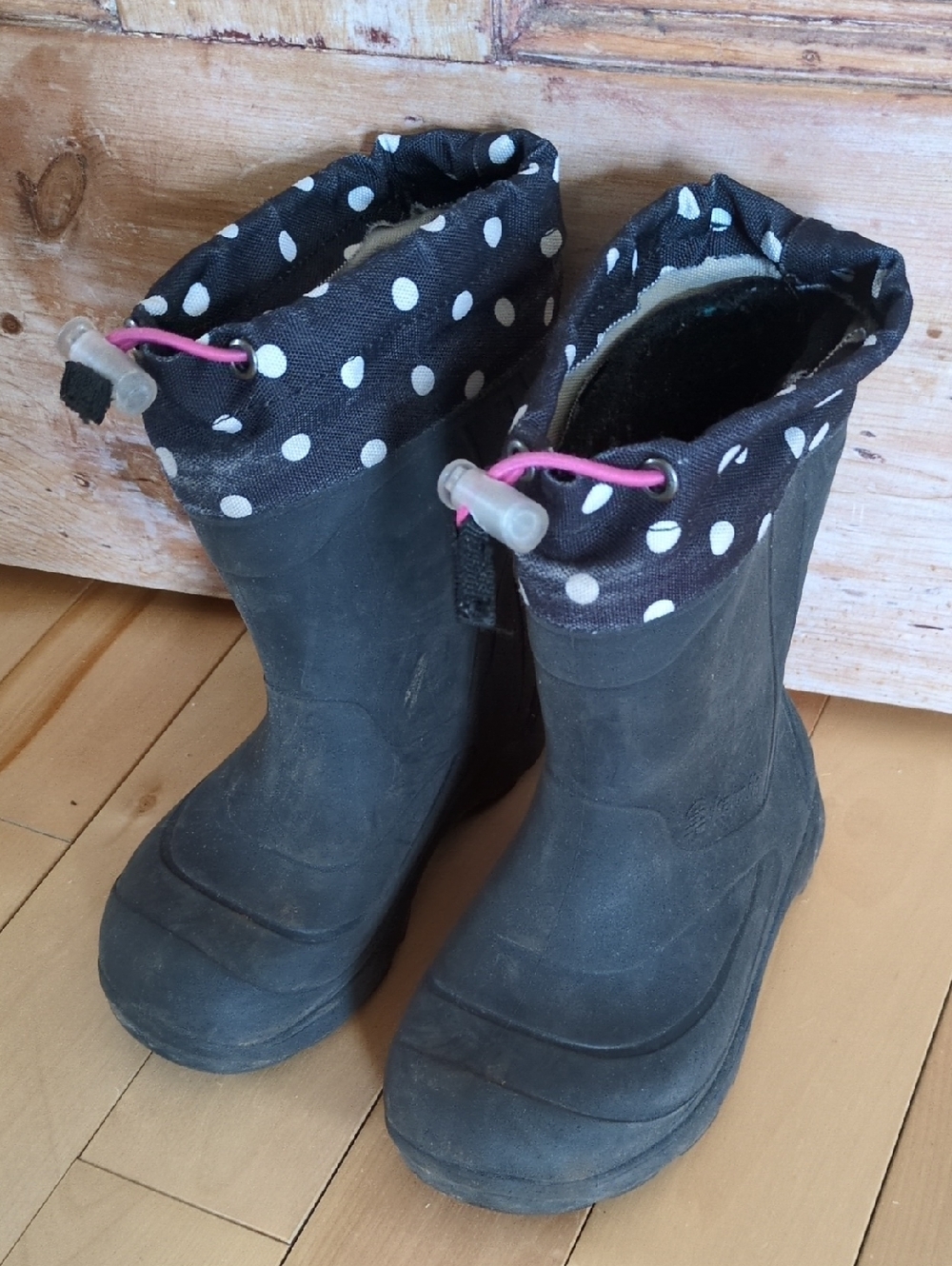 Black Kamik Waterproof Boots with Polka Dot Cuffs